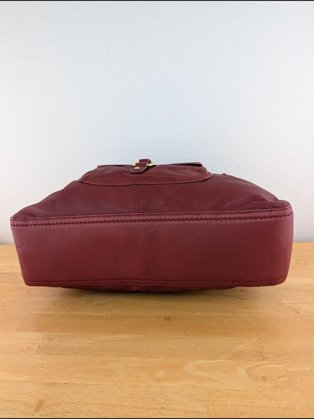 Sigrid Olsen Red Pebbled Leather Satchel Shoulder Bag Gold Stud Hardware Detail - Picture 13 of 16